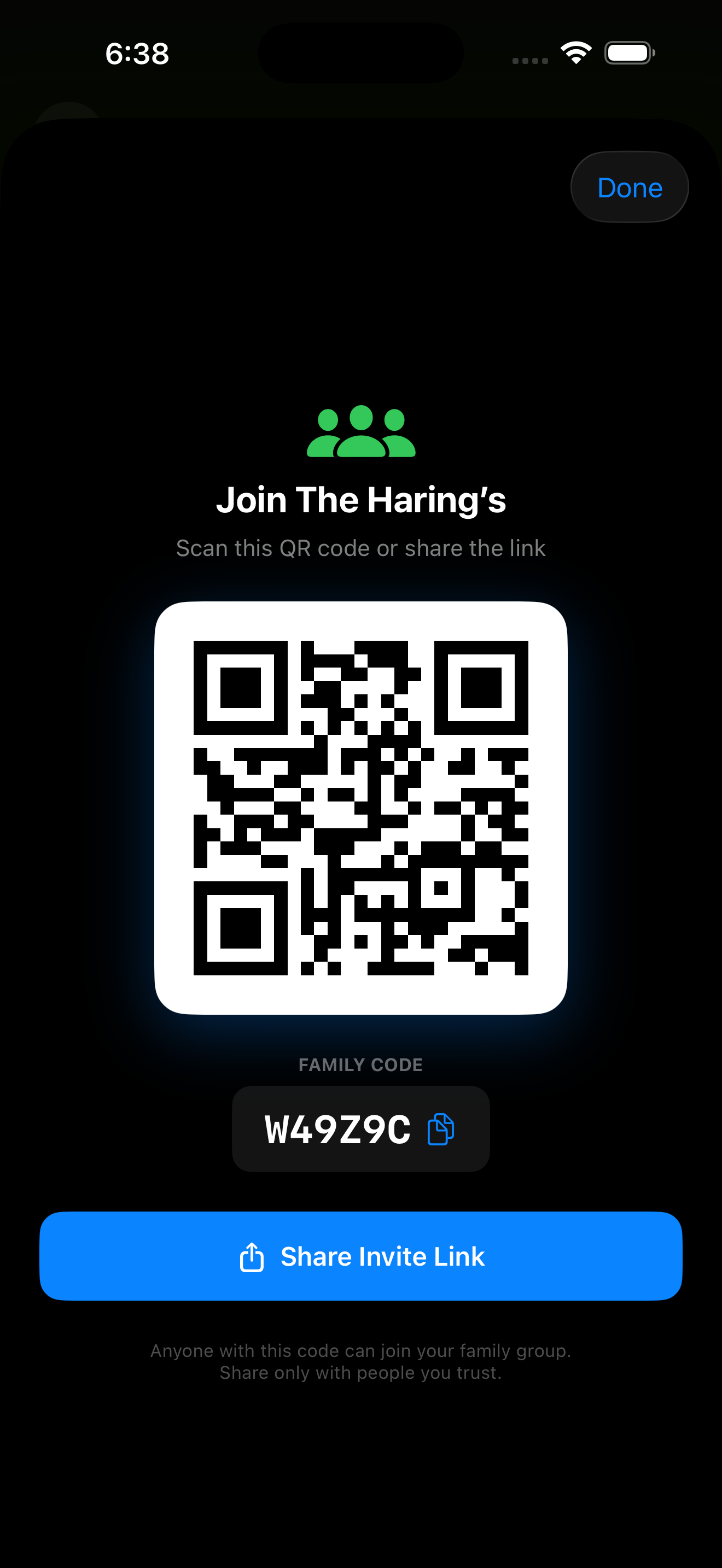 Enter the 6-character family code