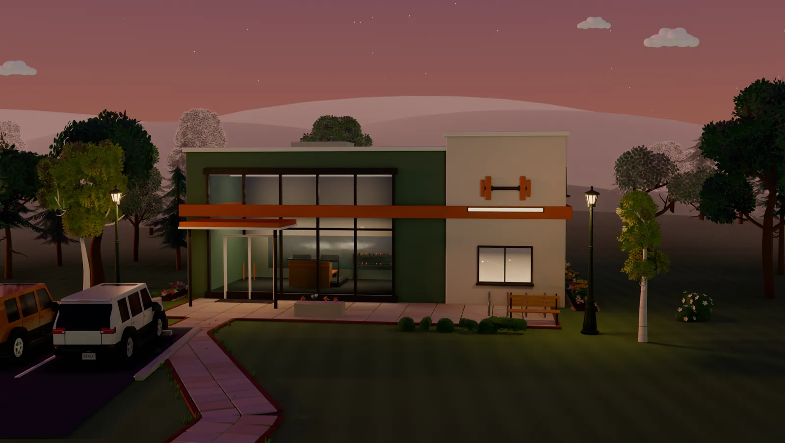 The gym at dusk