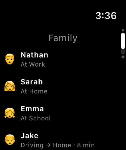 Family glance on Apple Watch